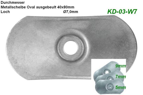 Metallscheibe Oval ausgebeult 40x80 und 7,0mm Loch, 100Stück