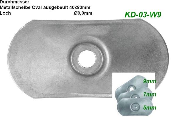 Metallscheibe Oval ausgebeult 40x80 und 9,0mm Loch, 100Stück