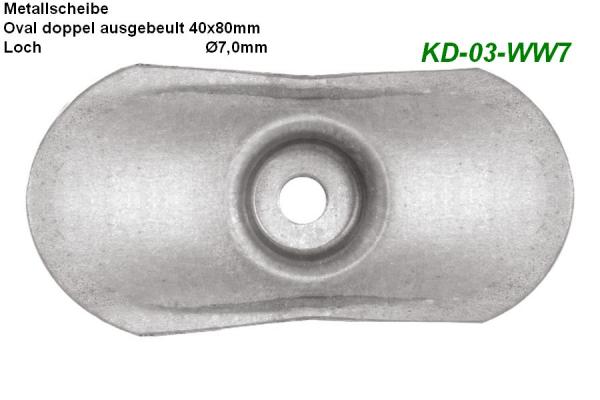 Metallscheibe Oval doppel ausgebeult 40x80 und 7,0mm Loch, 100Stück