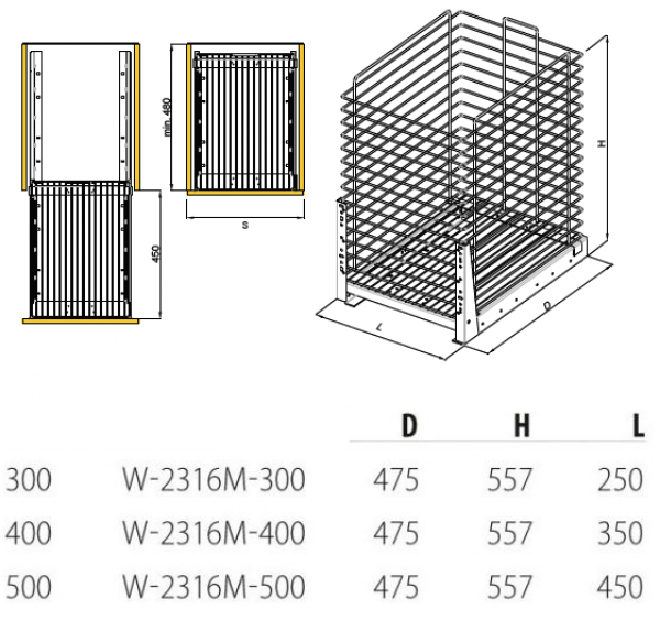 Wäschekorb - Schrankbreite 300mm - 500mm - Farbe weiss, silber, grau oder chrom