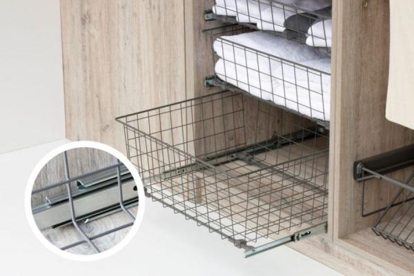 Ausziehkorb kugelgeführt - Korbhöhe 12cm - 22cm - Korbbreite 250mm bis 610mm - Farbe weiss, silber oder anthrazit